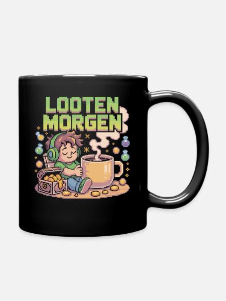 Pixel Kaffee und Loot - Tasse einfarbig - Schwarz