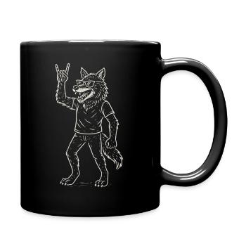 Rock Music Wolf Heavy Metal Funny Retro - Full Colour Mug - black - Right