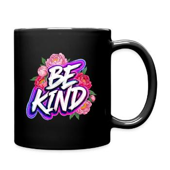 Be Kind Pfingstrose Floral Neon Glow Schriftzug - Tasse einfarbig - Schwarz - Rechts