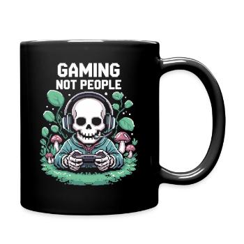 Gamer Skelett mit Headset Pixel - Tasse einfarbig - Schwarz - Rechts