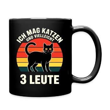 I like cats and maybe 3 people – Funny - Full Colour Mug - black - Right