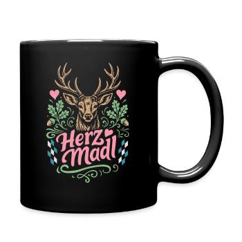 Hirsch - Herzmadl - Festzelt, Bier und Gaudi - Tasse einfarbig - Schwarz - Rechts