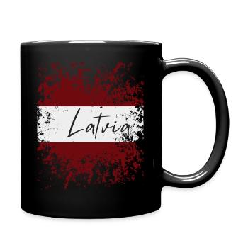 Grunge Latvian flag, I love Latvia - Full Colour Mug - black - Right