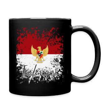 Grunge Indonesian flag, I love Indonesia - Full Colour Mug - black - Right