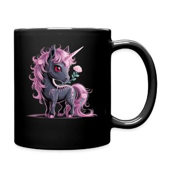 Dark Fantasy Unicorn with Rose Shirt - Full Colour Mug - black - Right