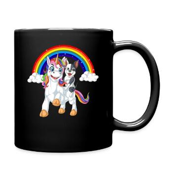 Licorne arc-en-ciel magique et bouledogue français - Mug uni - noir - Droite