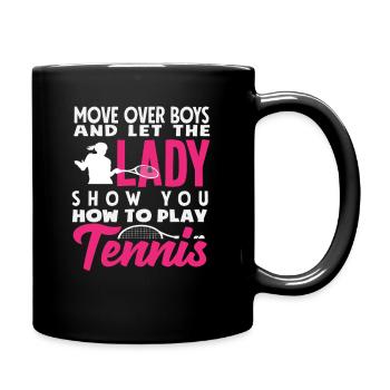 Tennis Spieler Lass Die Dame Zeigen - Tasse einfarbig - Schwarz - Rechts
