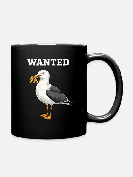 Gesuchte Möwe Mit Pommes Und Beanie Illustration - Tasse einfarbig - Schwarz