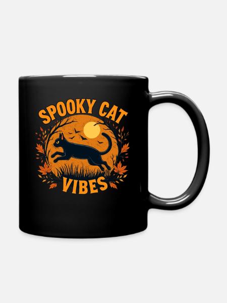 Halloween Spooky Cat Vibes Katzen Vibes - Full Colour Mug - black