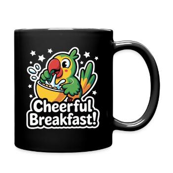 Lebhafter Papagei mit fröhlichem Frühstück - Tasse einfarbig - Schwarz - Rechts