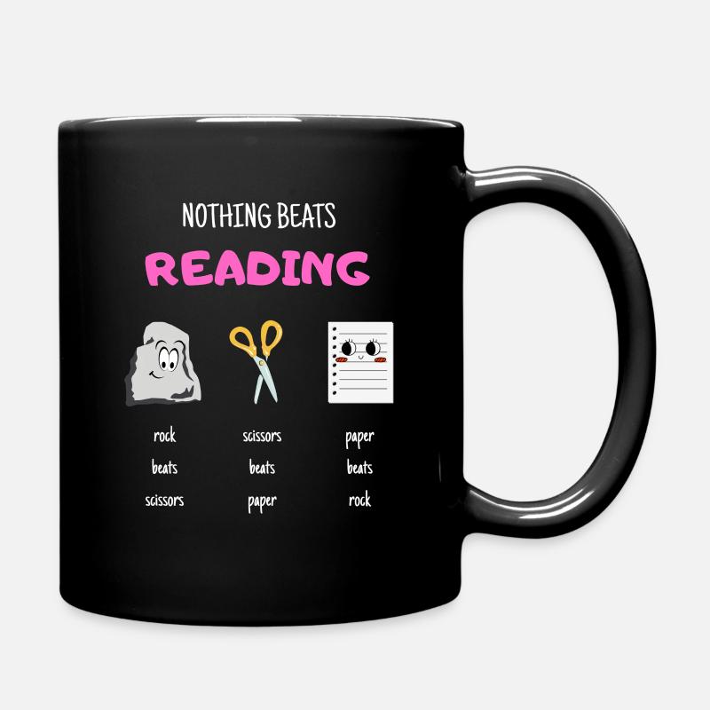 Nothing Beats Reading Rock Paper Scissors - Full Colour Mug - black