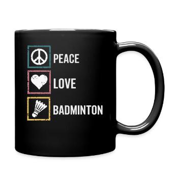 Badminton with Peace Love lettering - Full Colour Mug - black - Right