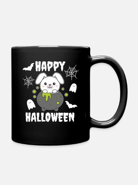 Hase Happy Halloween Hexenkessel Fledermaus - Tasse einfarbig - Schwarz