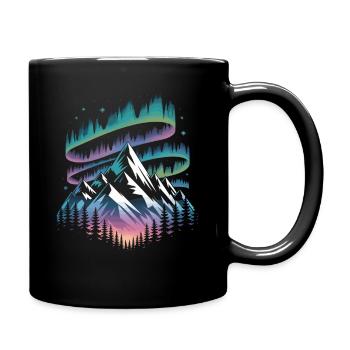 Magical Mountain and Northern Lights Illustration - Full Colour Mug - black - Right