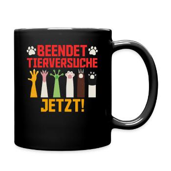 Tierwohl BEENDET TIERVERSUCHE JETZT LUSTIG - Tasse einfarbig - Schwarz - Rechts