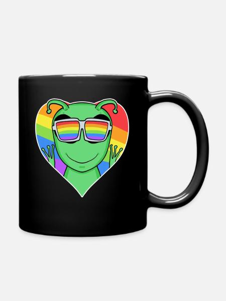 LGBTQ+ Regenbogen Sci-Fi Alien mit Herz und Farben - Tasse einfarbig - Schwarz