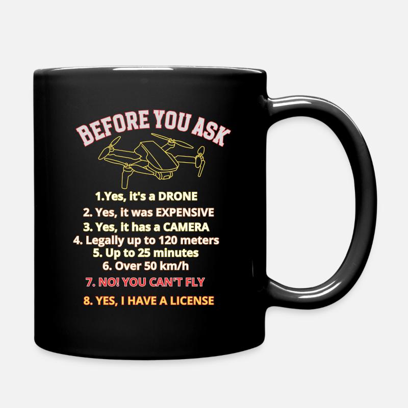 Licence de drone humoristique Graphique, règles pilote de drone - Mug uni - noir