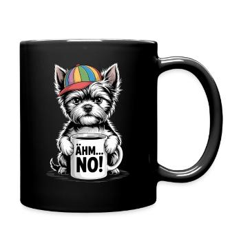 Lustiger Hund mit Kaffee und Regenbogenmütze - Tasse einfarbig - Schwarz - Rechts
