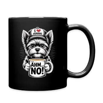 Yorkshire Terrier Lustiger Hund mit Kaffeetasse  - Tasse einfarbig - Schwarz - Rechts