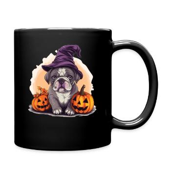 Halloween Witch Hat Pumpkin Dog Bulldog - Full Colour Mug - black - Right