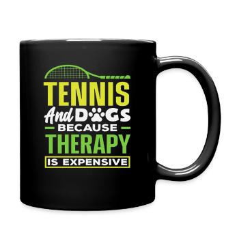 Tennis et chiens parce que la thérapie coûte cher - Mug uni - noir - Droite