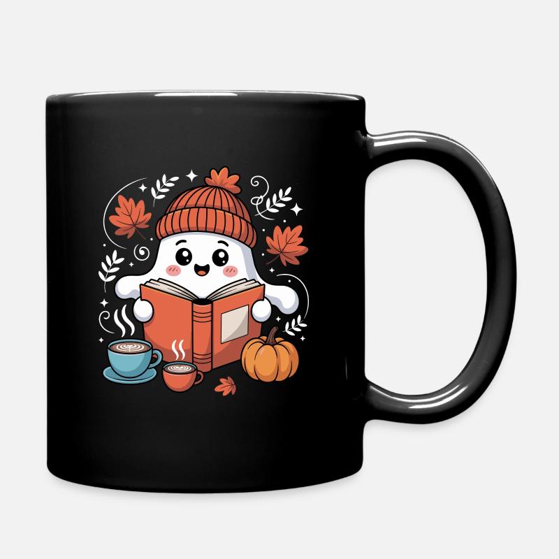 Ghost Reading Book Halloween Coffee Lovers - Full Colour Mug - black