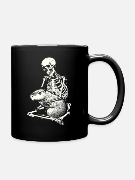 Skelett umarmt Capybara - Tasse einfarbig - Schwarz