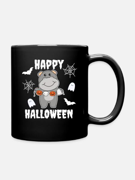 Hippo Happy Halloween Kürbis Fledermaus Kostüm - Tasse einfarbig - Schwarz
