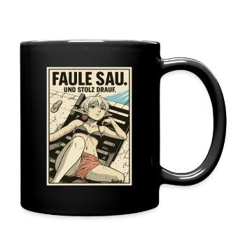 Faule Sau am Strand mit Stolz - Tasse einfarbig - Schwarz - Rechts