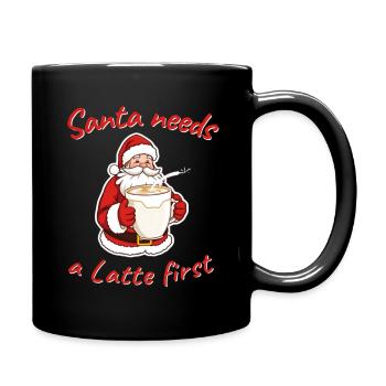 Weihnachtlicher Santa mit Kaffee Illustration - Tasse einfarbig - Schwarz - Rechts