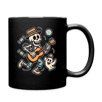 Squelette avec guitare et chapeau fantôme - Mug uni - noir - Droite