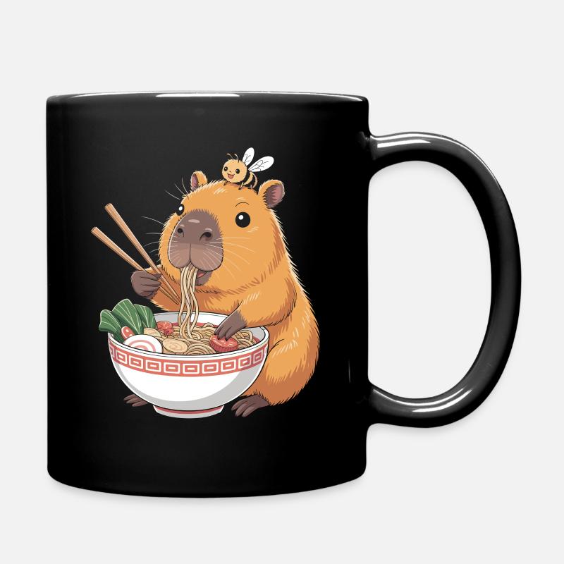 Capybara Ramen Kawaii Mit Biene - Tasse einfarbig - Schwarz