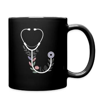 Floral Motif with Medical Stethoscope - Full Colour Mug - black - Right