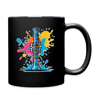 Vivid clarinet illustration color splashes - Full Colour Mug - black - Right