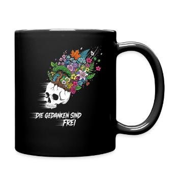 Freiheits Blumen Totenkopf  - Tasse einfarbig - Schwarz - Rechts