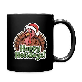 Festlicher Truthahn mit Weihnachtsmütze Illustration - Tasse einfarbig - Schwarz - Rechts