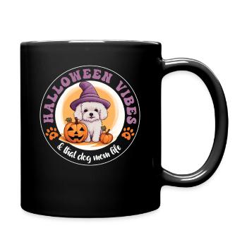 Halloween witch hat pumpkin dog Bichon Frise - Full Colour Mug - black - Right