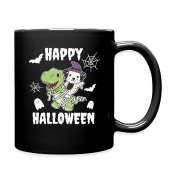 Dalmatian Happy Halloween T-rex Mummy - Full Colour Mug - black - Right