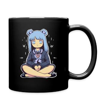 Kawaii Blauhaariges Mädchen Illustration - Tasse einfarbig - Schwarz - Rechts