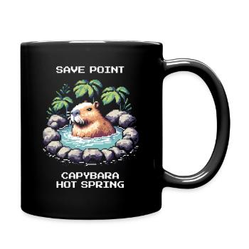 Speicherpunkt: Capybara-Onsen | Entspannung - Tasse einfarbig - Schwarz - Rechts