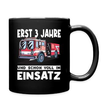 3 Geburtstag Feuerwehr Geschenk Junge 3 Jahre - Tasse einfarbig - Schwarz - Rechts