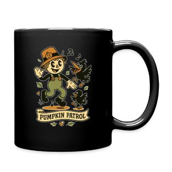 Herbstlicher Kürbis Wachtposten Motiv - Tasse einfarbig - Schwarz - Rechts