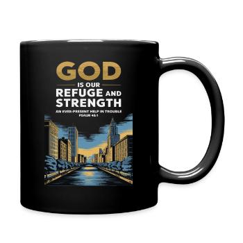 God Is Our Refuge and Strength – Psalm 46:1 - Full Colour Mug - black - Right