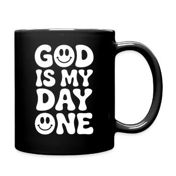 God is my Day One – Faith Design - Full Colour Mug - black - Right