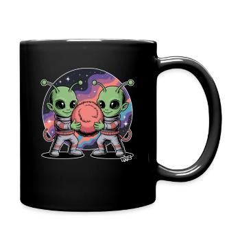 Alien Astronaut Hugging Cosmic Ball - Full Colour Mug - black - Right