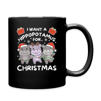 Ich will ein Flusspferd zu Weihnachten süße Hippos - Tasse einfarbig - Schwarz - Rechts