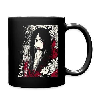 Horreur manga fille en kimono aux yeux rouges - Mug uni - noir - Droite