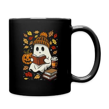 Fantôme avec livre et café - Costume d'Halloween - Mug uni - noir - Droite