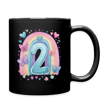 Pastel Rainbow 2 Years Second Birthday - Full Colour Mug - black - Right