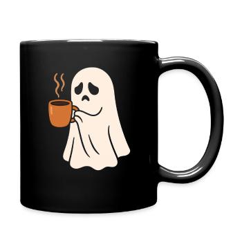 Scary ghost with coffee cup - Full Colour Mug - black - Right